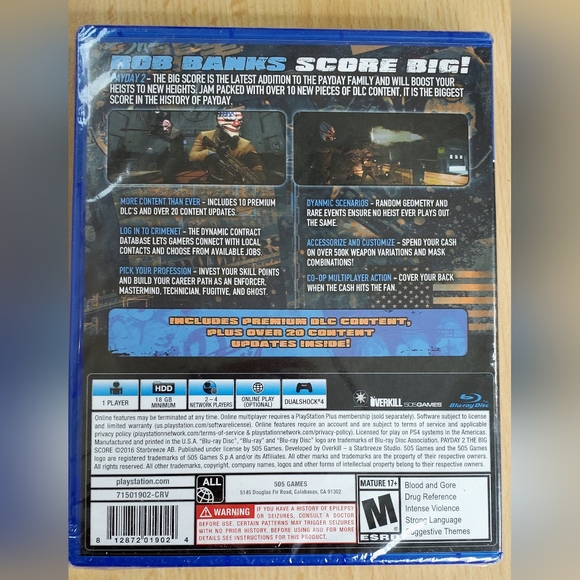 PS4 Pay Day The Big Score Video Game Unopened with 10 Premium DLC Packs - Picture 2 of 2